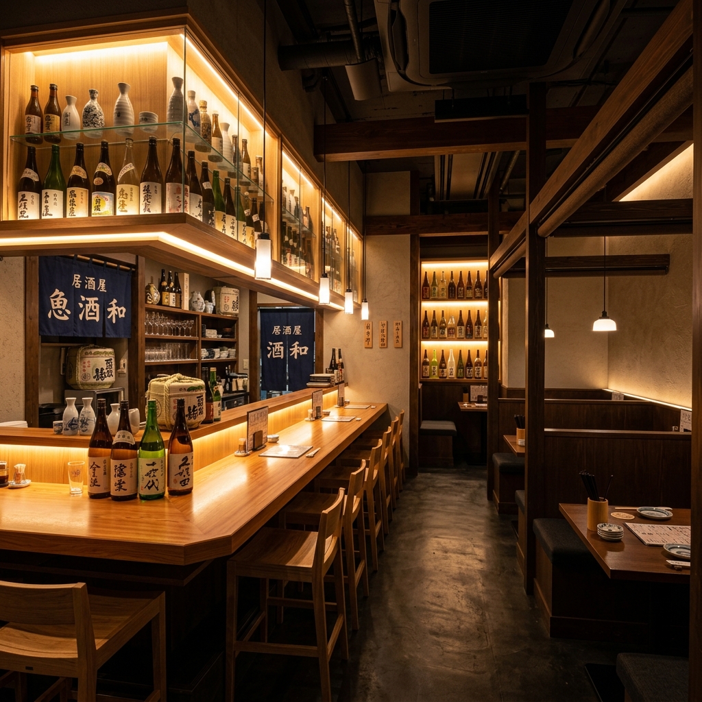 和モダンの温かみある店内カウンター風景